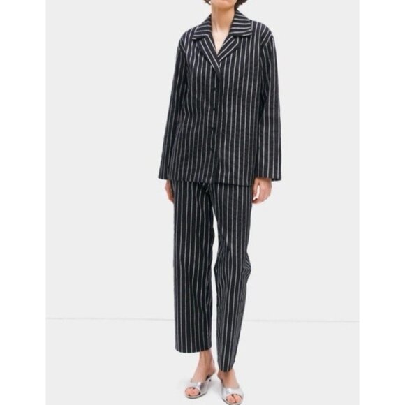 Sleeper Black Silver Stripe Womens Medium M Luxury Cotton Pajama Set $420 - Picture 5 of 16
